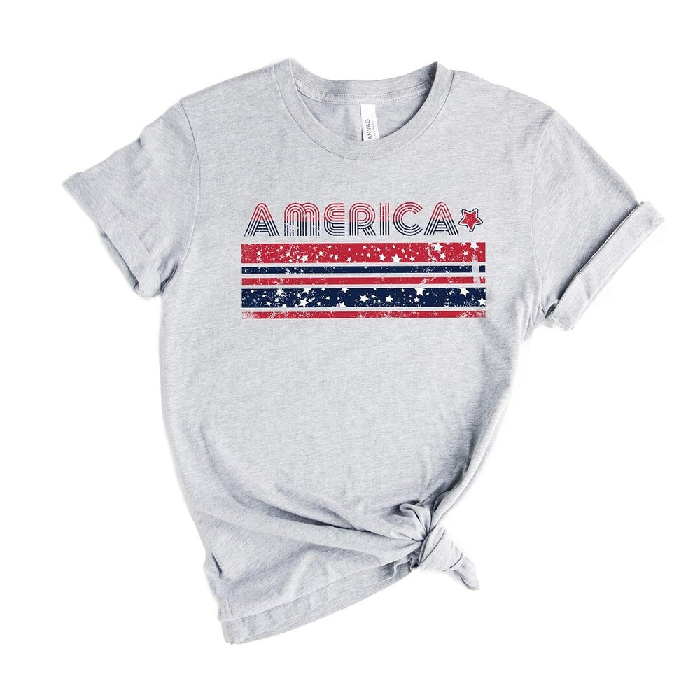 America With Stars And Stripes Short Sleeve Crewnneck Tee