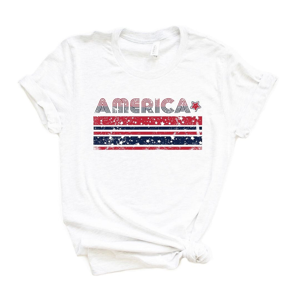 America With Stars And Stripes Short Sleeve Crewnneck Tee