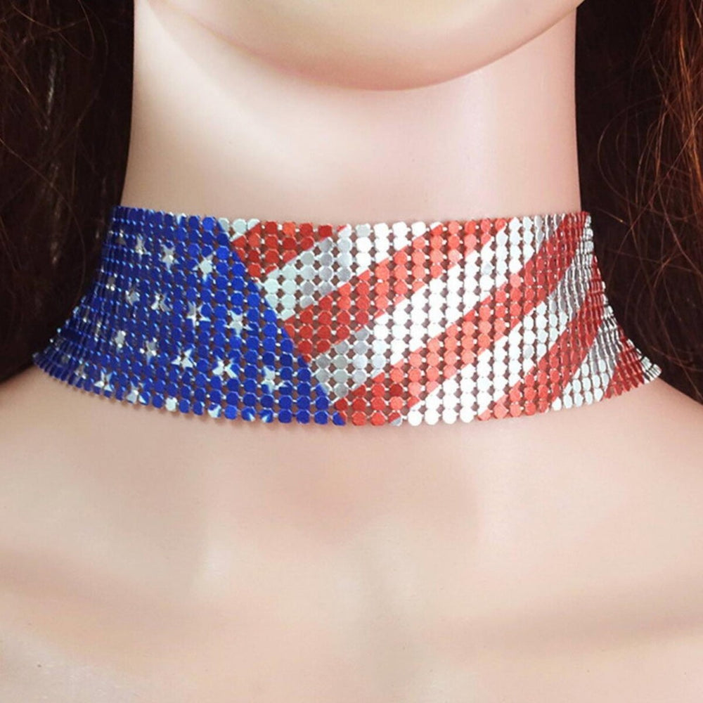 American Flag Crystal Choker Necklace - White