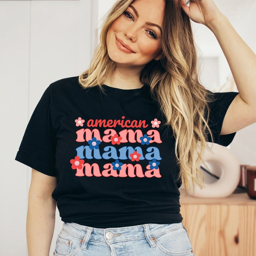 American Mama Smiley Face Short Sleeve Crewnneck Tee