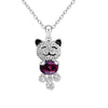 Amethyst And Clear Swarovski Crystal Cat Pendant Necklace - White