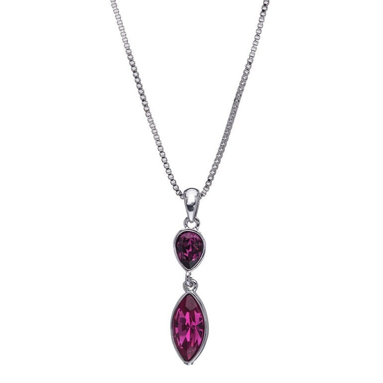 Amethyst & Fuchsia Swarovski Crystal Marquis Drop Pendant Necklace