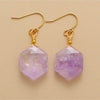 Amethyst & Goldtone Hexagon Drop Earrings