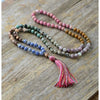 Amethyst & Jasper Tassel Beaded Necklace - White