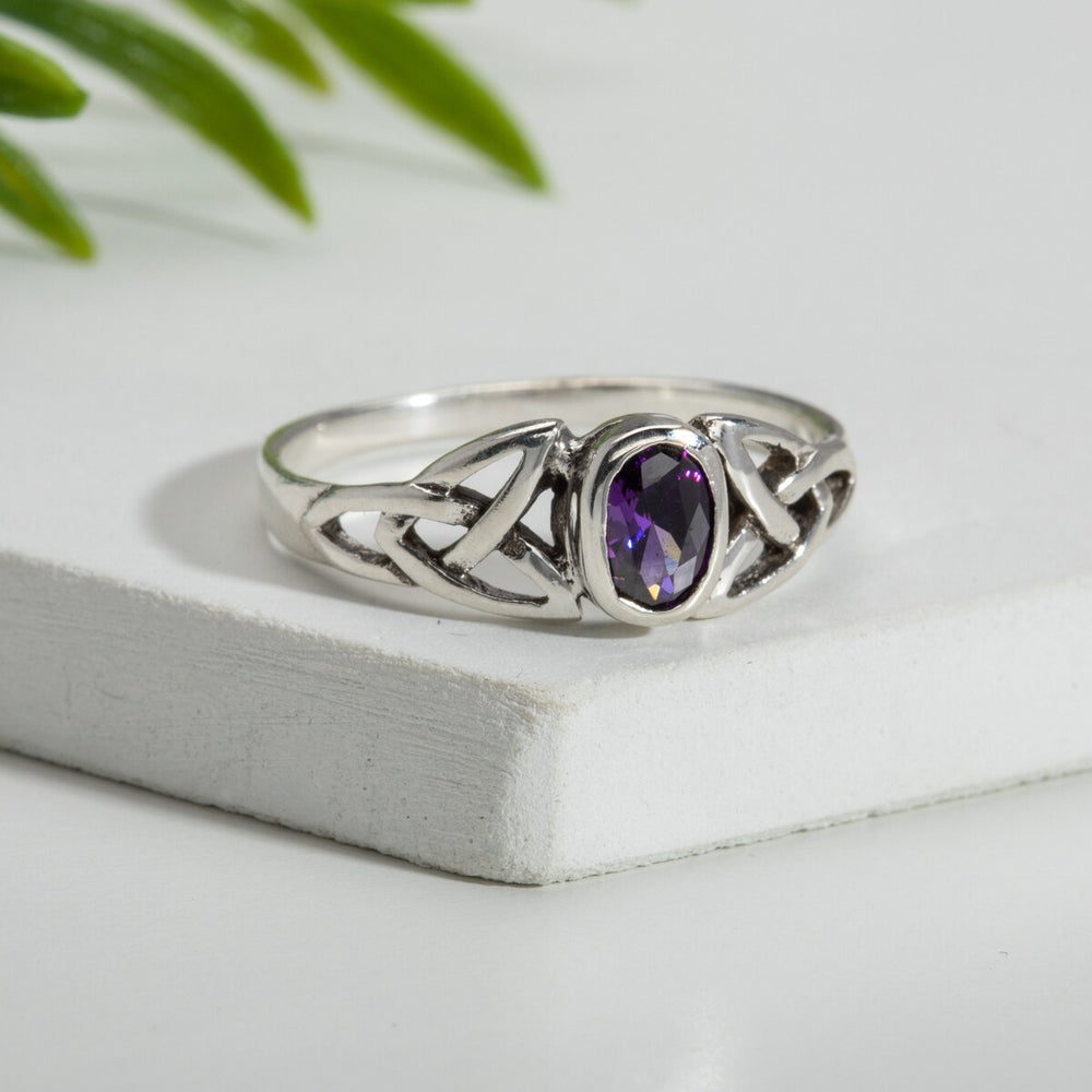 Amethyst & Sterling Silver Oval Celtic Ring