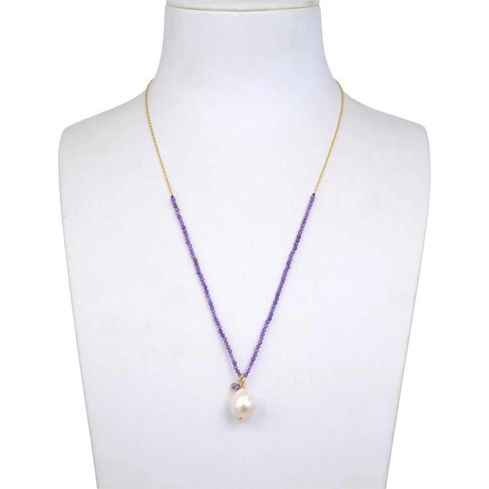 Amethyst and Freshwater Pearl Beaded Pendant Necklace