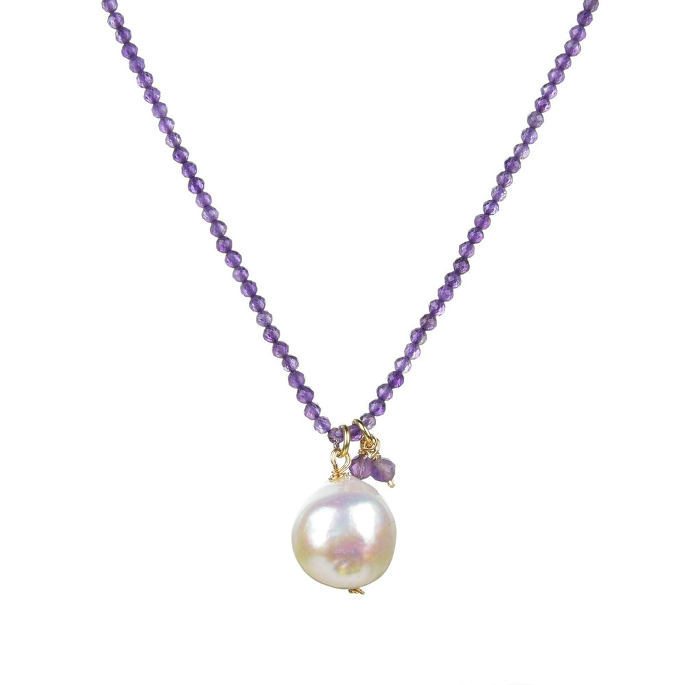 Amethyst and Freshwater Pearl Beaded Pendant Necklace