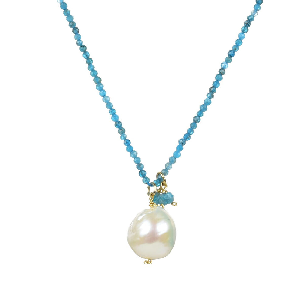 Apatite and Freshwater Pearl Beaded Pendant Necklace with Adjustable Chain