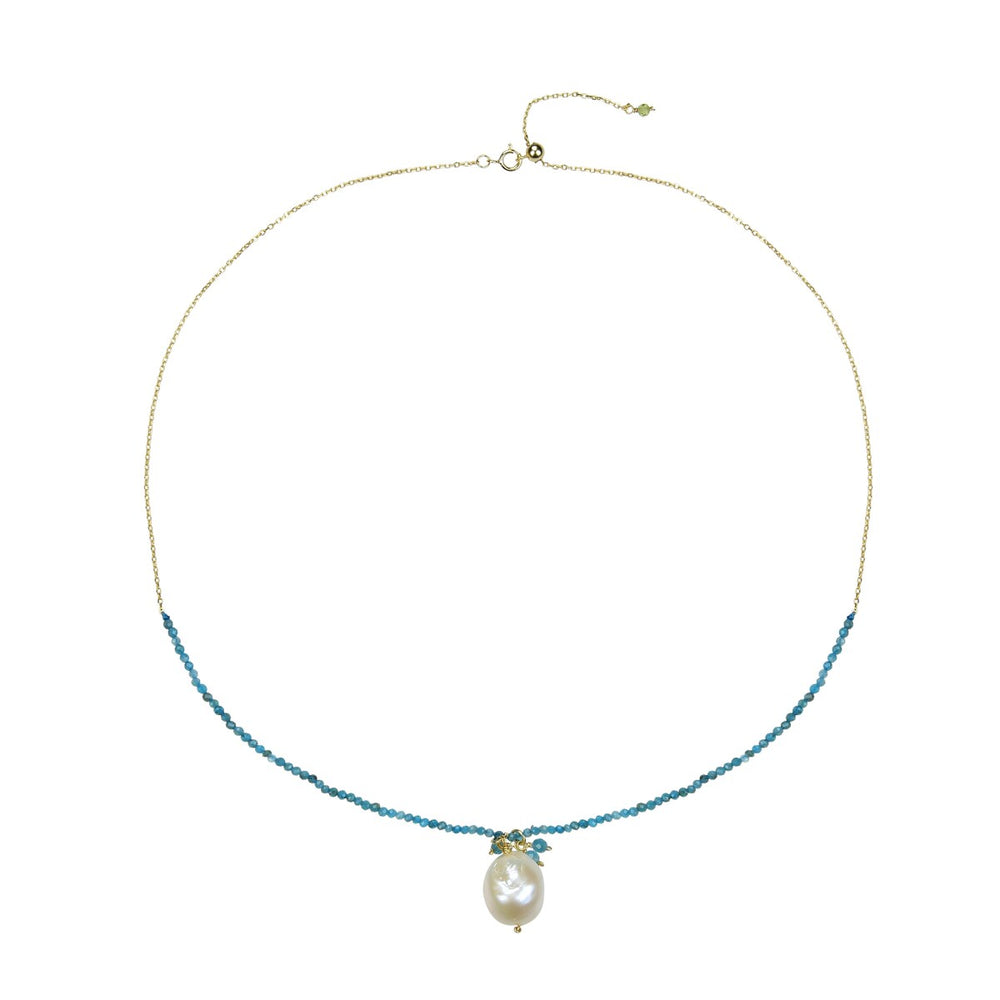 Apatite and Freshwater Pearl Beaded Pendant Necklace with Adjustable Chain