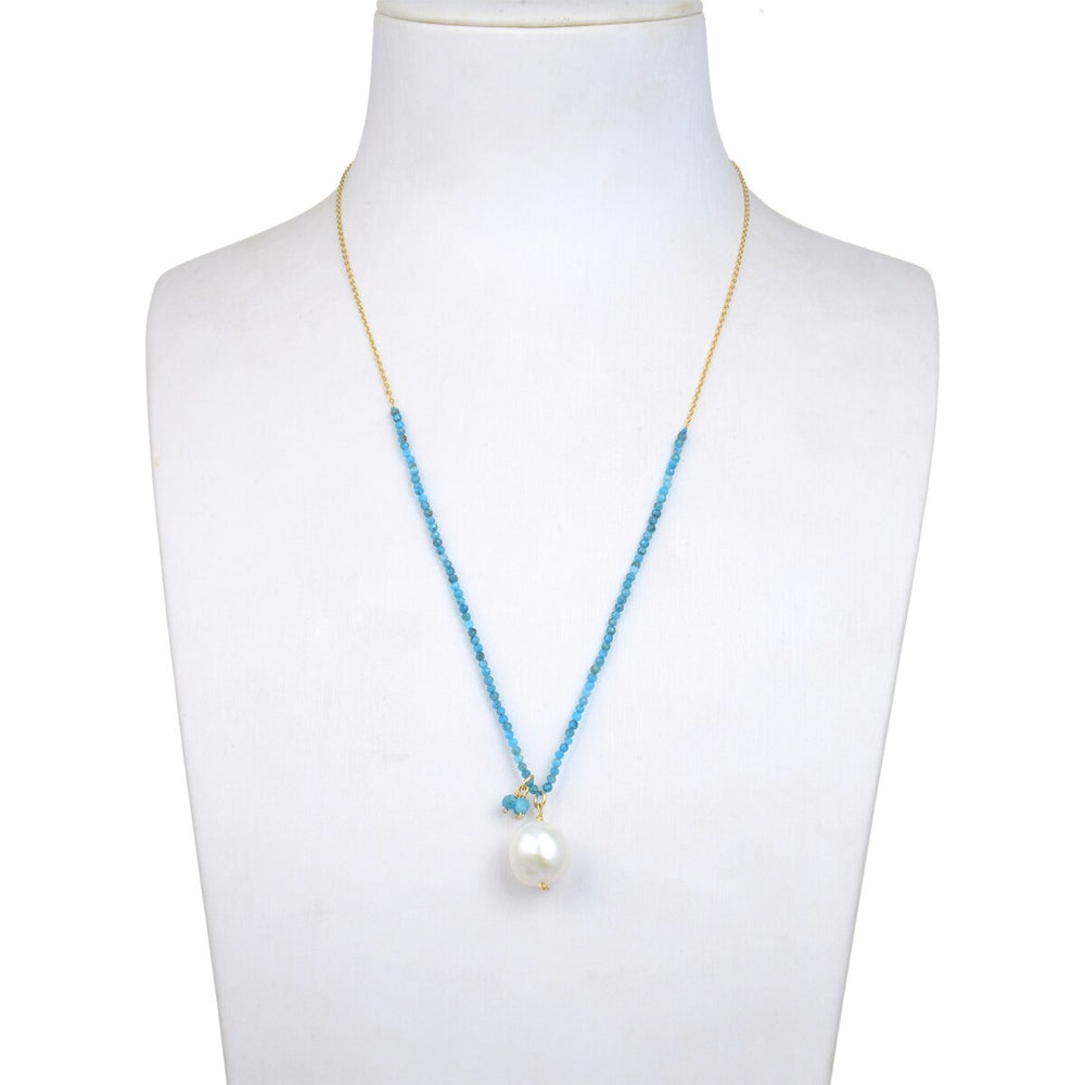 Apatite and Freshwater Pearl Beaded Pendant Necklace with Adjustable Chain