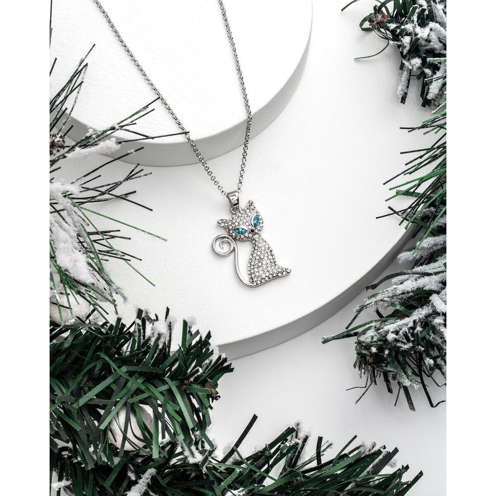 Aqua Clear Swarovski Crystal Cat Pendant Necklace - White