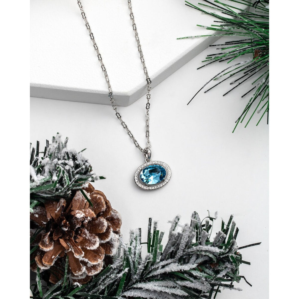 Aqua Swarovski Crystal Oval Pendant Necklace - White