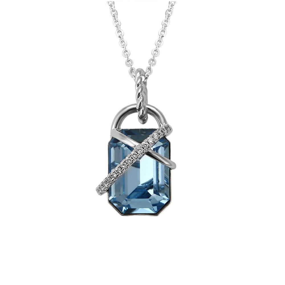 Aqua Swarovski Crystal Rectangular Pendant Necklace - White