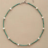 Aqua & Green Seed Bead and Freshwater Pearl Choker Necklace - White