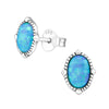 Aqua & Sterling Silver Bali Oval Stud Earrings