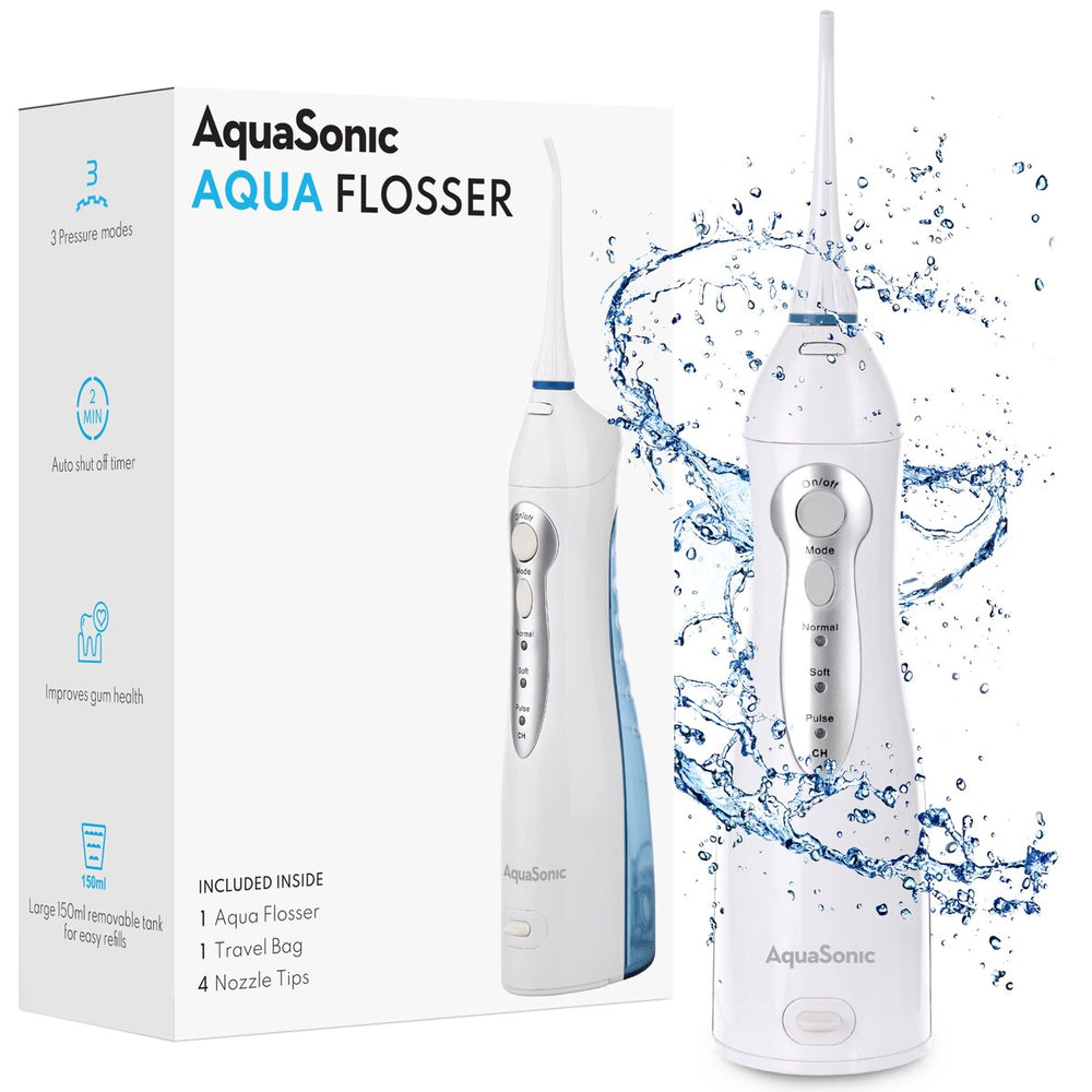 Aquasonic Aqua Flosser - Professional Rechargeable Water Flosser with 4 Tips