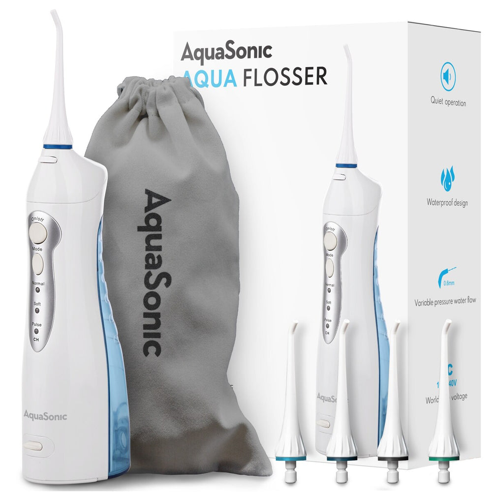 Aquasonic Aqua Flosser - Professional Rechargeable Water Flosser with 4 Tips