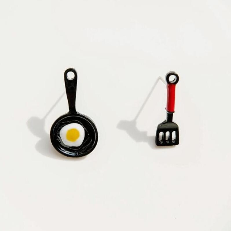 Asymmetrical Egg Skillet Stud Earrings