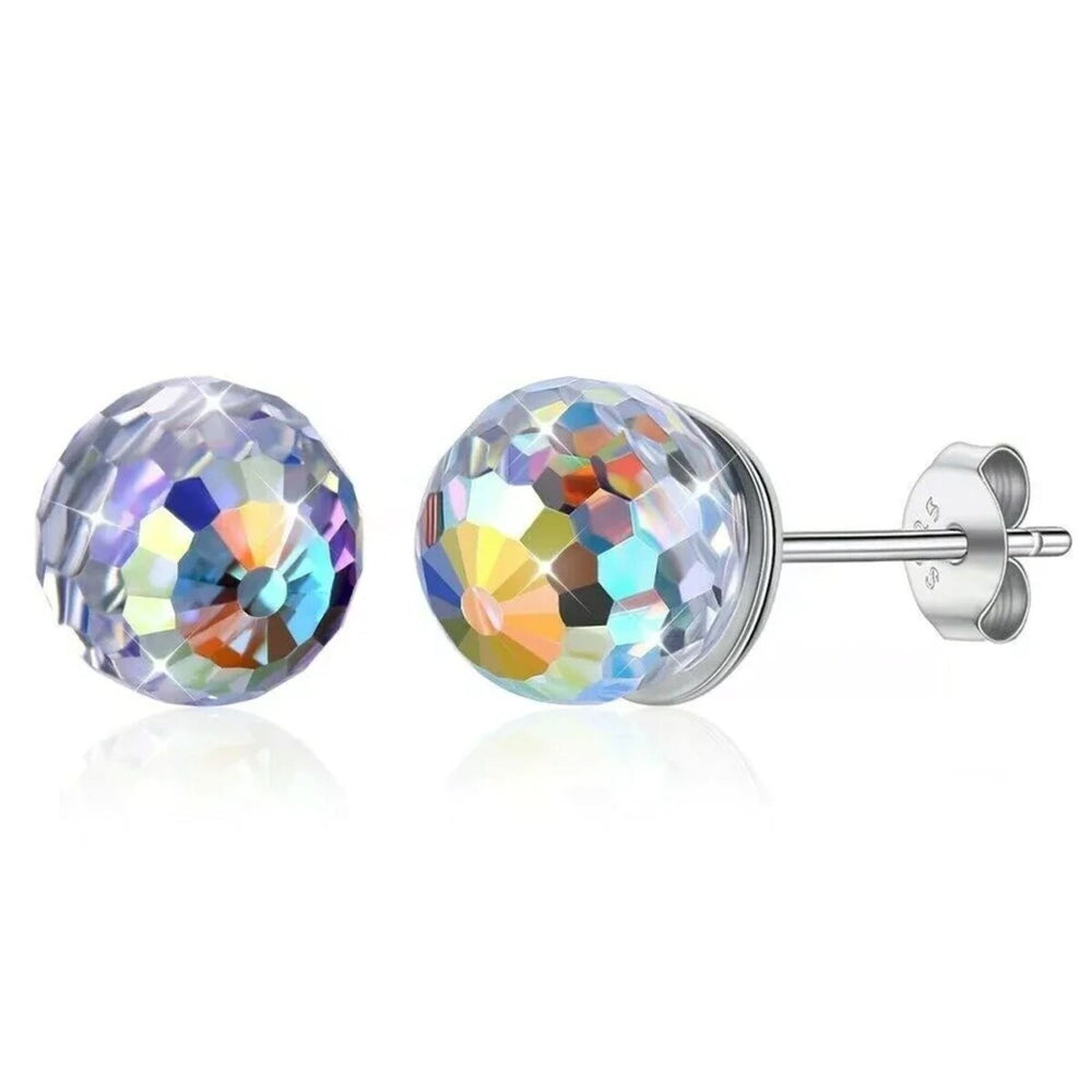 Aurora Borealis Disco Ball Round Crystal Stud Earrings