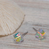 Aurora Borealis Swarovski Crystal Cube Stud Earrings - Aurora Borealis