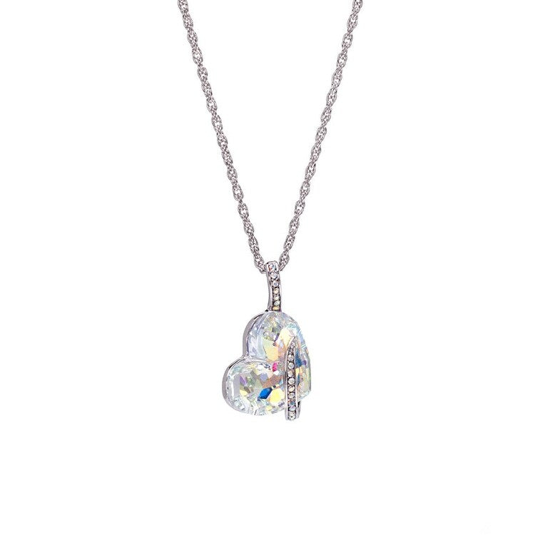 Aurora Borealis Swarovski Crystal Heart Pendant Necklace - White