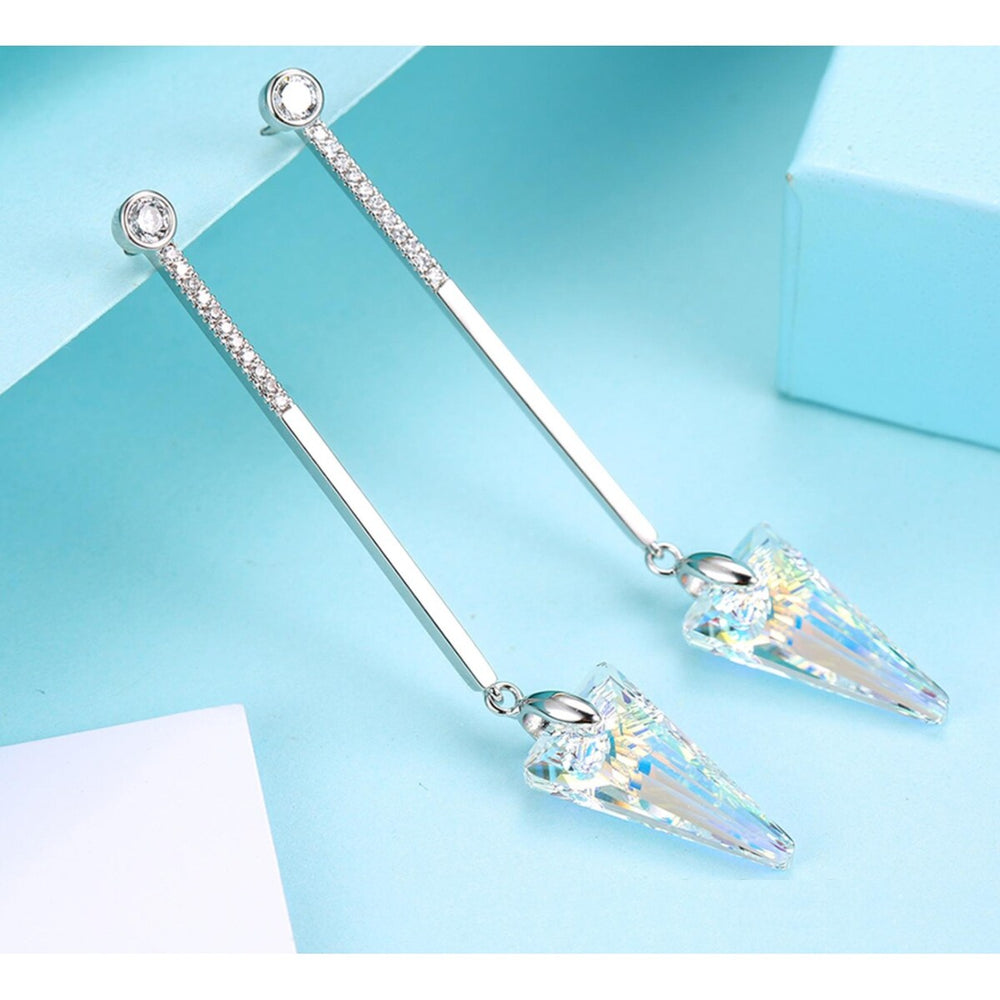 Aurora Borealis Swarovski Crystal Spike Bar Drop Earrings