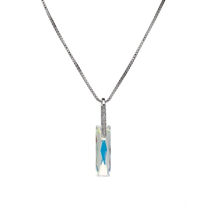 Aurora & Silvertone Pendant Necklace with Swarovski Crystals - White