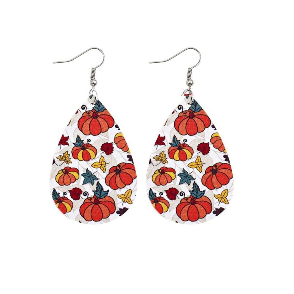 Autumn Harvest Faux Leather Teardrop Drop Earrings