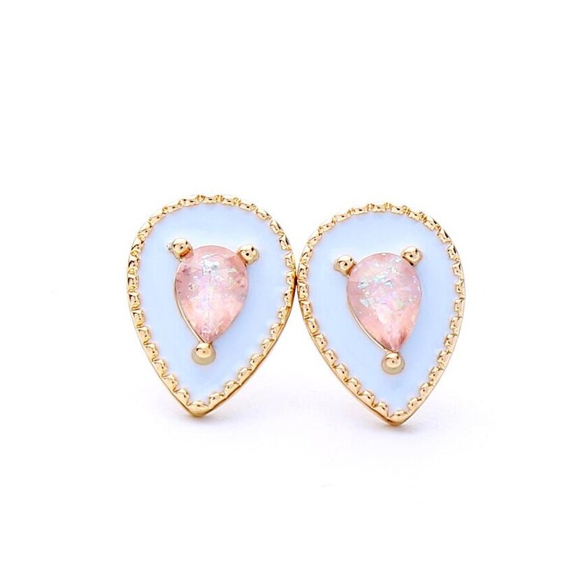 Baby Blue Pink Teardrop Stud Earrings