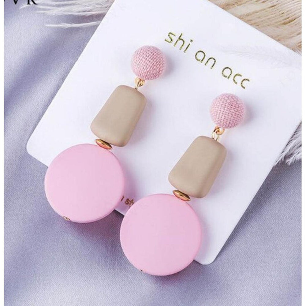 Baby Pink Beige Circular Drop Earrings