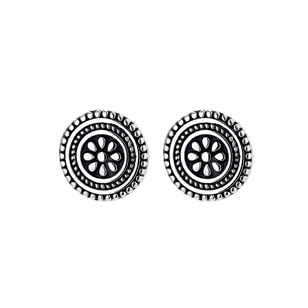 Artisan Bali Filigree Oxidized Floral Stud Earrings in Oxidized Sterling Silver - Black - 8mm D