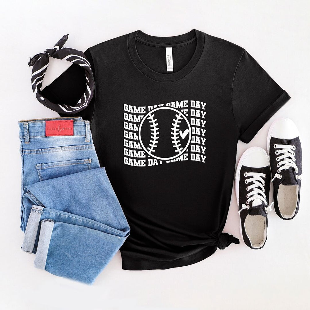 Baseball Game Day Stacked Short Sleeve Crewnneck Tee