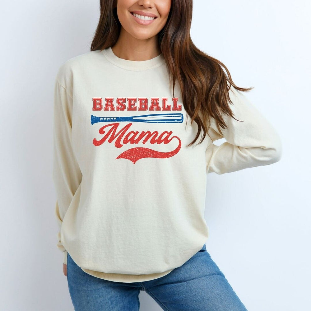 Baseball Mama Grunge Garment Dyed Long Sleeve