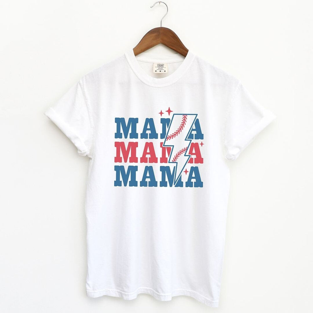 Baseball Mama Lightning Bolt Garment Dyed Tee