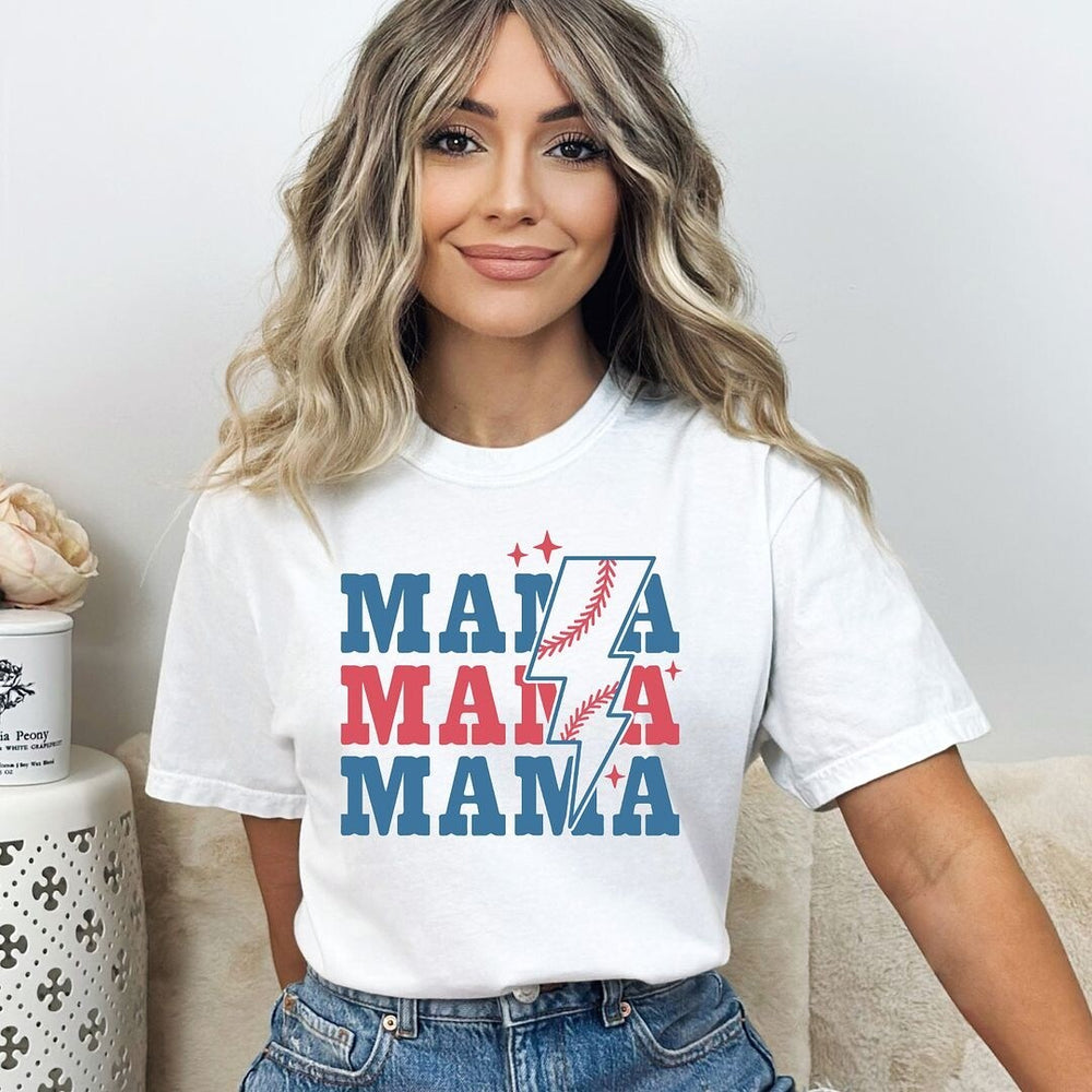 Baseball Mama Lightning Bolt Garment Dyed Tee