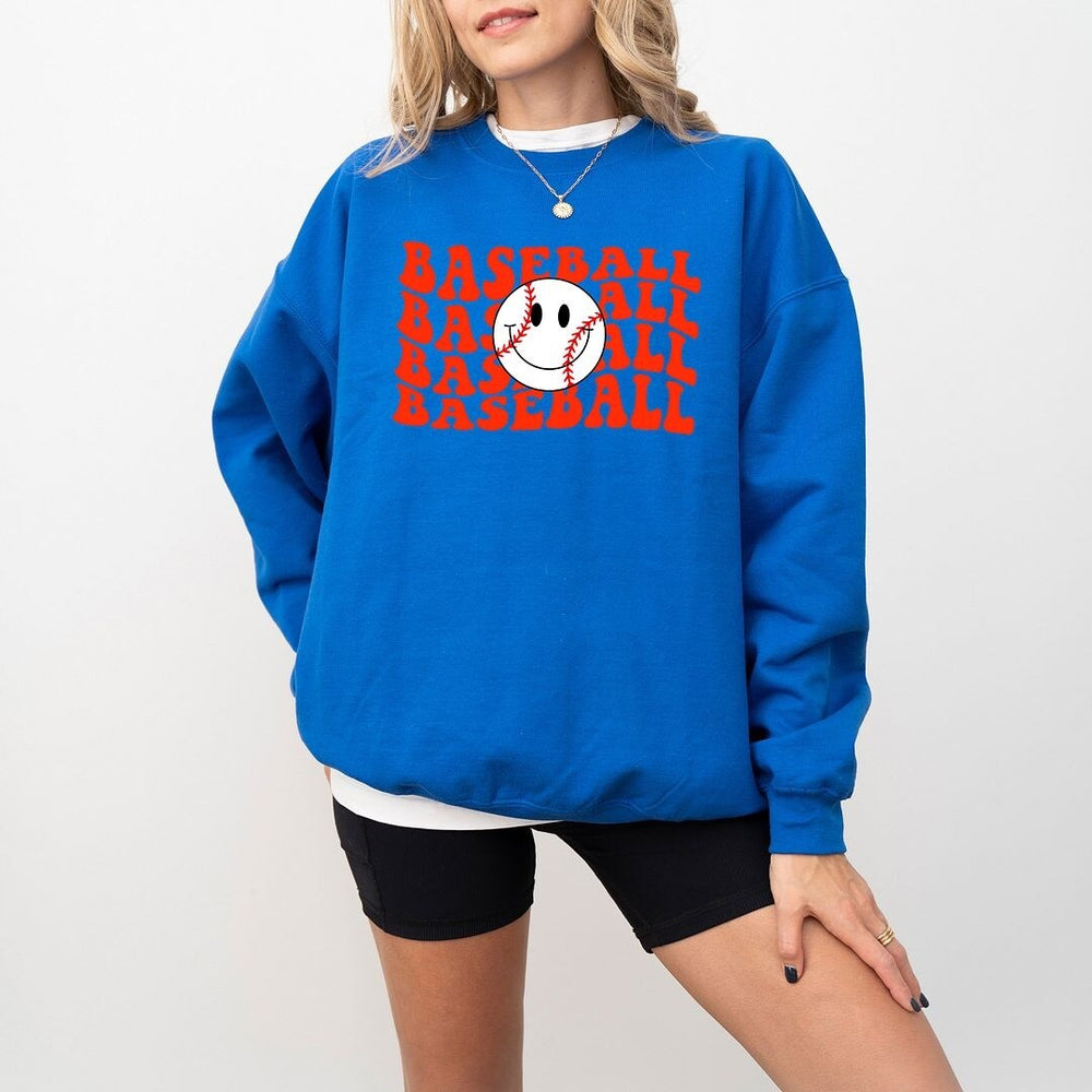 Baseball Stacked Smiley Face Graphic Sweatshirt