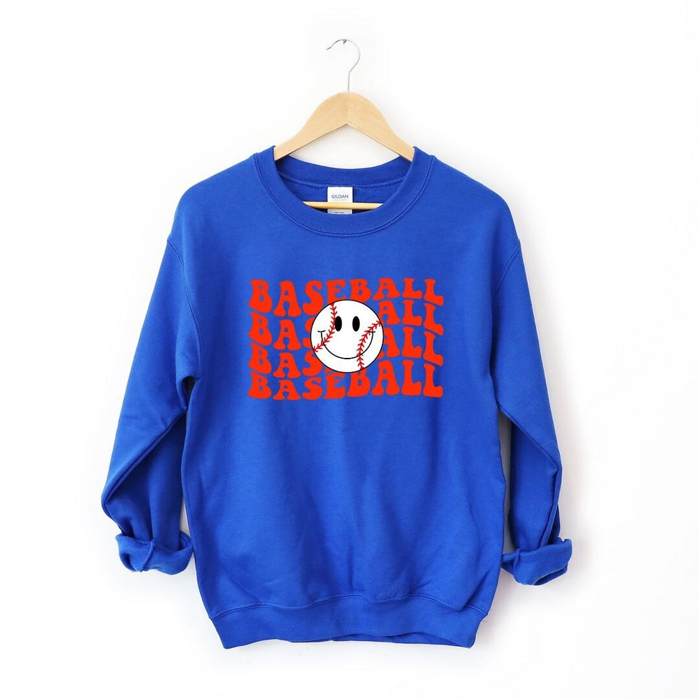 Baseball Stacked Smiley Face Graphic Sweatshirt