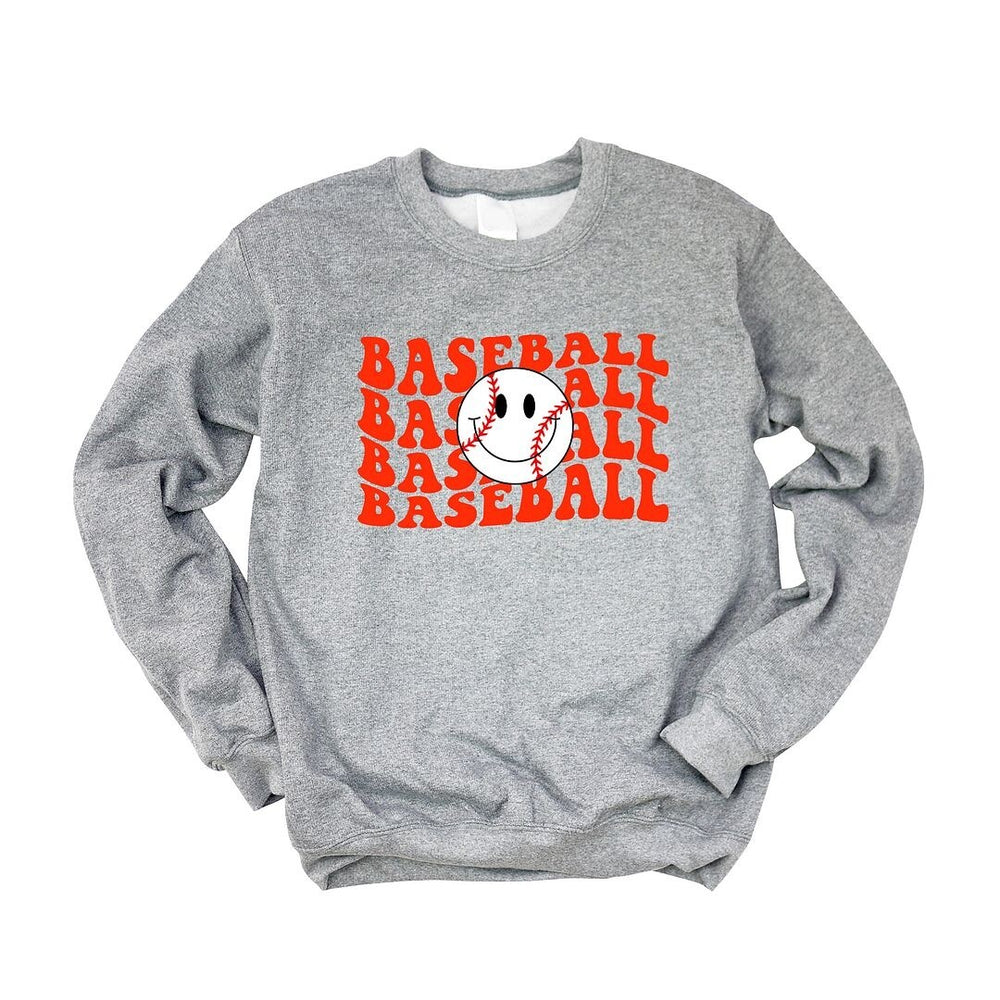 Baseball Stacked Smiley Face Graphic Sweatshirt