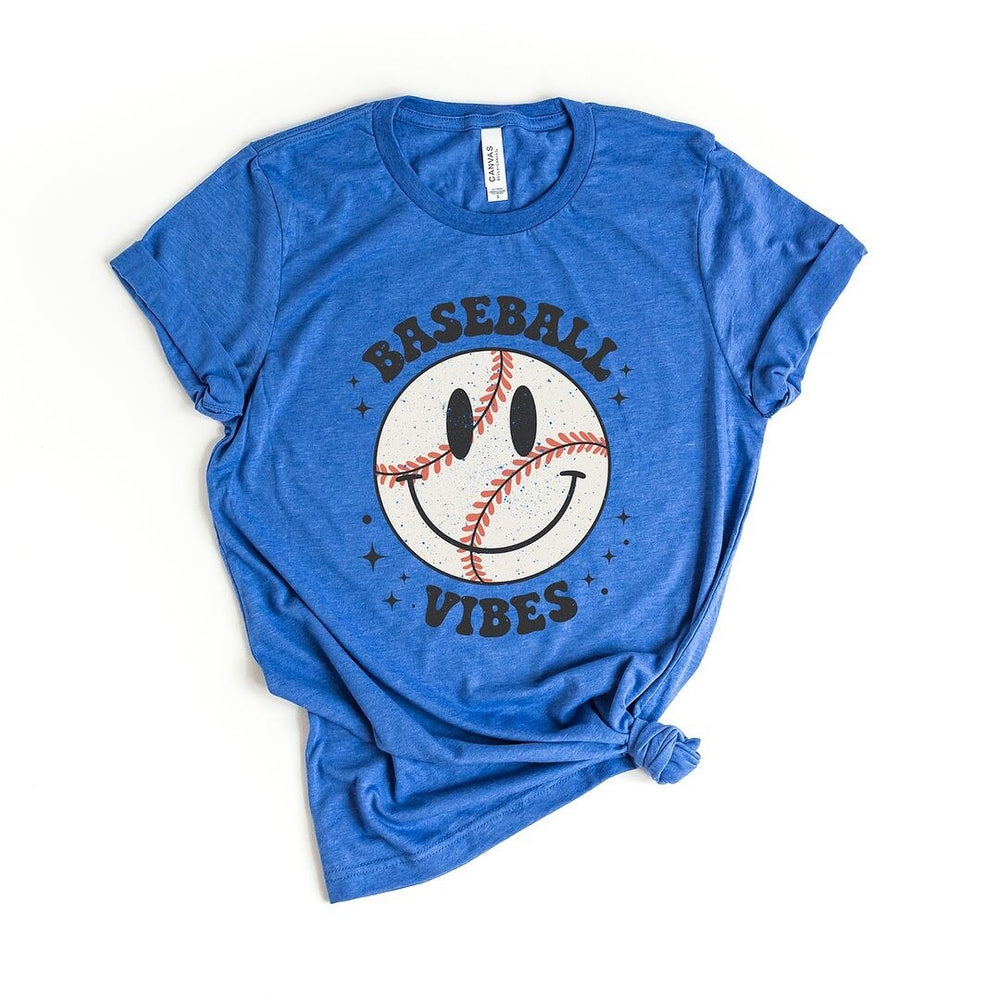 Baseball Vibes Smiley Face Short Sleeve Crewnneck Tee