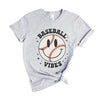 Baseball Vibes Smiley Face Short Sleeve Crewnneck Tee