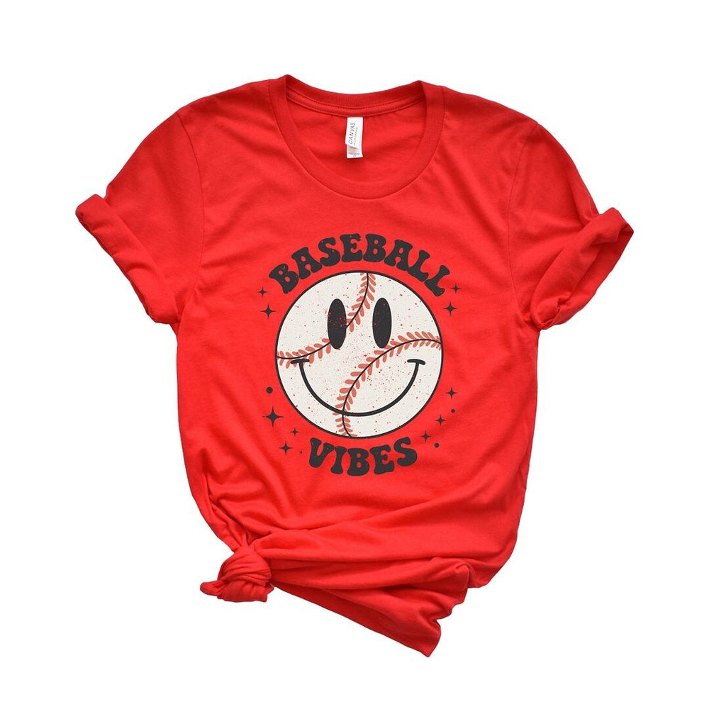 Baseball Vibes Smiley Face Short Sleeve Crewnneck Tee