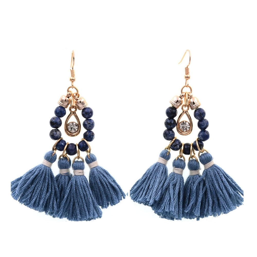 Beaded And Multi Tassel Drop Earrings