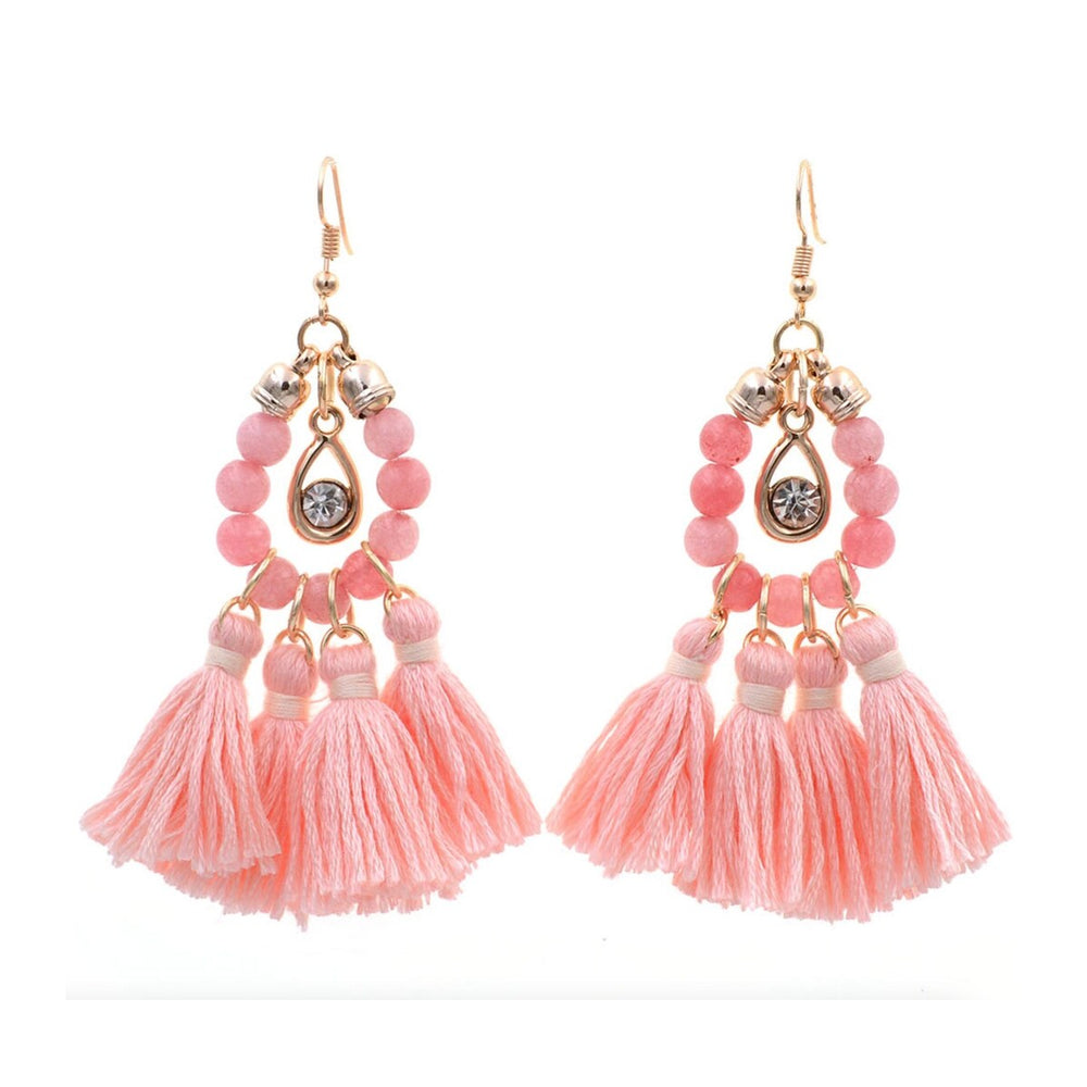 Beaded And Multi Tassel Drop Earrings