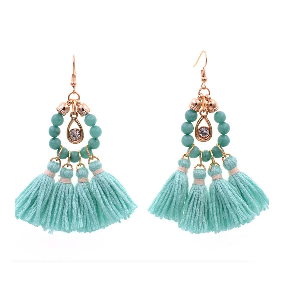 Beaded And Multi Tassel Drop Earrings