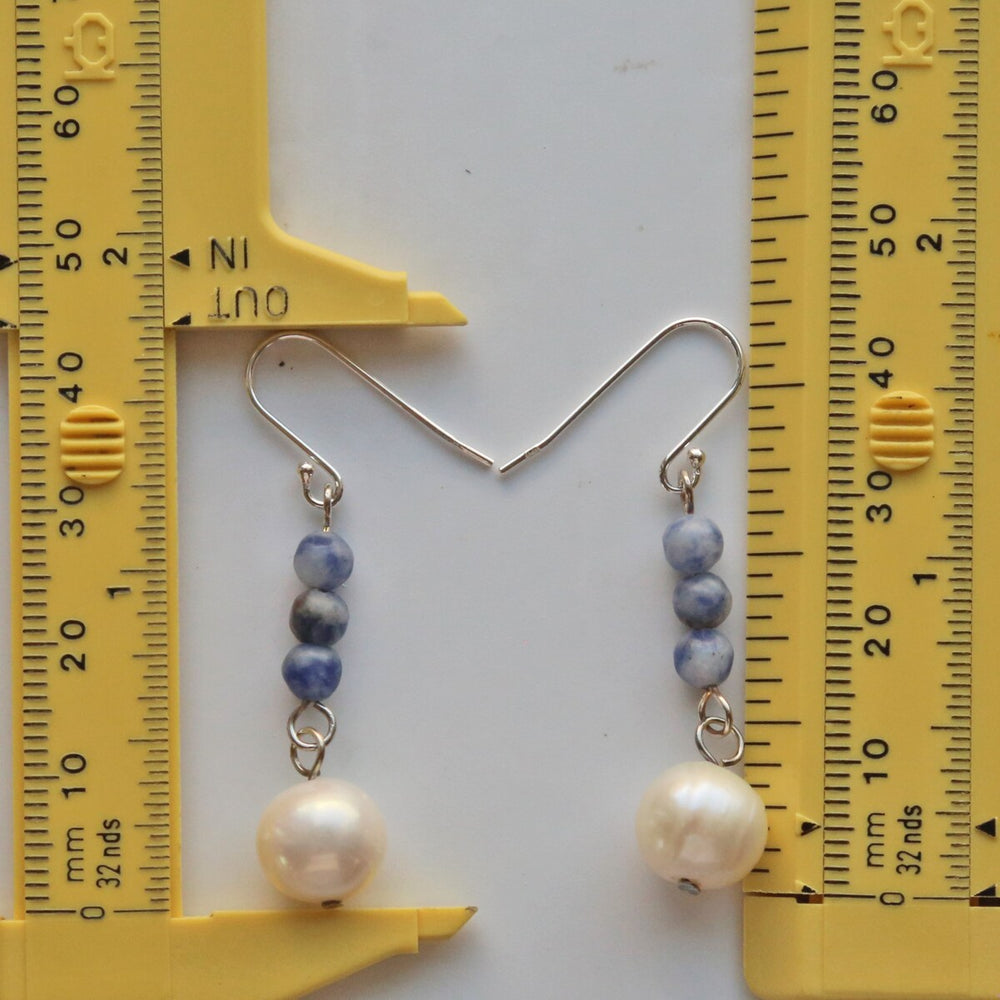 Beaded Cultured Pearl & Genuine Stone Earring-Sodalite