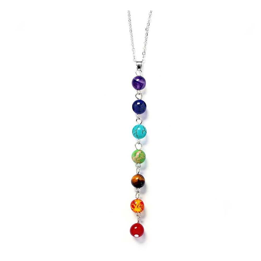 Beaded Multi Color Chakra Pendant Necklace - White