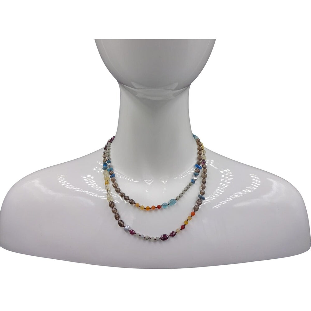 Beaded Multi-Shape Mixed Gemstone Long Necklace