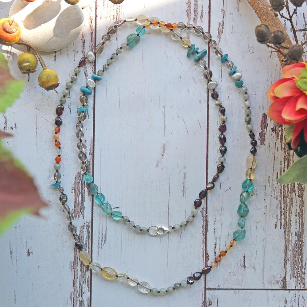 Beaded Multi-Shape Mixed Gemstone Long Necklace