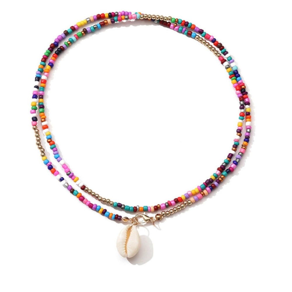 Beaded Multicolored Shell Necklace - White