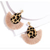 Beige Goldtone Leopard Fringe Statement Drop Earrings